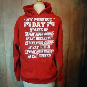 Gamer hoodie size small mens boys unisex red my perfect day gaming comfy to game